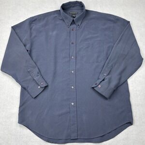 Consensus Mens Blue Micro Check Button Down Shirt Modal Rayon Blend Large
